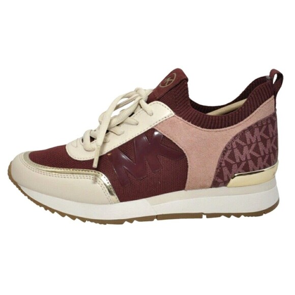 New Michael Kors Jenkins Knit Trainer Soft Stretch Sneakers Dark Cherry Size 7.5 - Picture 2 of 6